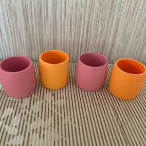 Set of 4 Wooden Colorful Round Painted Napkin Rings Pink & Orange
